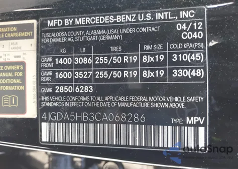 2012 Mercedes-Benz Ml 350 4Matic z USA, uszkodzony, nr VIN 4JGDA5HB3CA068286